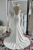 Elegant Halter Mermaid Wedding Dress with Detachable Train Satin Gown