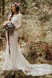 Elegant Lace Mermaid Round Neck Long Sleeves Wedding Dresses WD638-Pgmdress