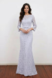 Lavender Lace Long Sleeve Mother Of The Bride Dress with Bow Belt-Pgmdress