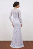 Lavender Lace Long Sleeve Mother Of The Bride Dress with Bow Belt-Pgmdress