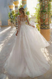 Elegant Long Sleeves Scoop Neck Lace Appliques Beach Wedding Dress WD681-Pgmdress