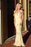 Elegant Mermaid Floral Embroidered Open-Back Yellow Prom Dress-Pgmdress
