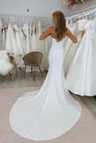 Elegant Mermaid Scoop Neck Elastic Satin Wedding Dress With Beading-Pgmdress