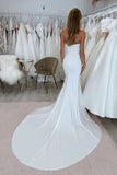 Elegant Mermaid Scoop Neck Elastic Satin Wedding Dress With Beading-Pgmdress