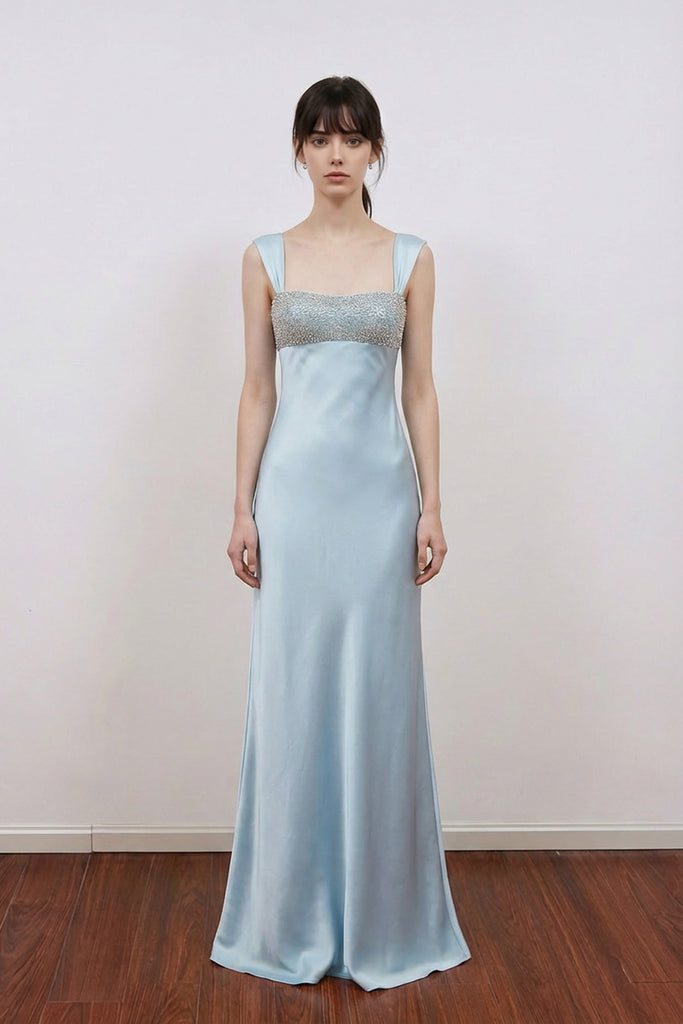 Elegant Navy Blue Satin Prom Dress with Crystal Embellished Pgmdress Elegant Navy Blue Satin Prom Dress with Crystal Embellished Pgmdress