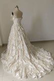 Elegant Off-Shoulder Lace Boho Wedding Dress with Lace-up Back-Pgmdress