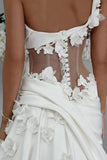 Elegant One Shoulder Applique Satin White Wedding Dress WD785-Pgmdress