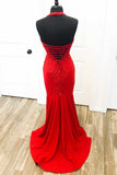 Elegant Red Halter Mermaid Prom Dress with Appliques  PSK505-Pgmdress