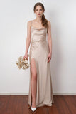 Elegant Satin Cowl Neck Thigh Slit Bridesmaid Dress Party Dress-Pgmdress