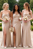 Elegant Satin Cowl Neck Thigh Slit Bridesmaid Dress Party Dress-Pgmdress