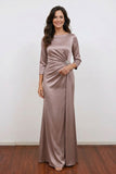 Elegant Long Sleeve Taupe Mother of the Bride dress Evening Gown