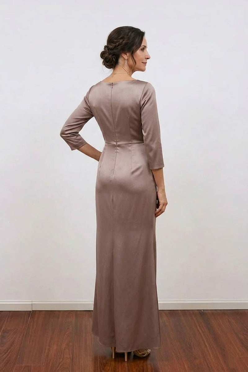 Elegant Satin Long Sleeve Taupe Mother of the Bride dress Evening Gown-Pgmdress