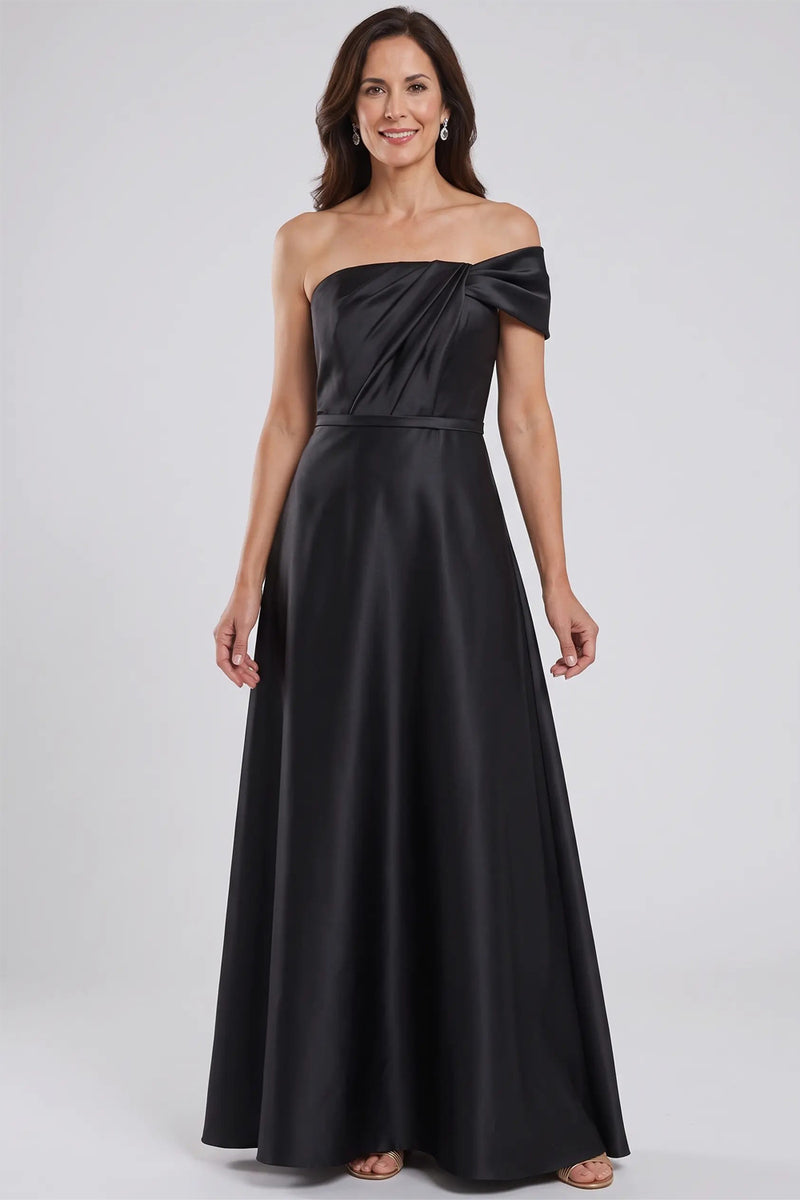 Elegant Satin One-Shoulder A-Line Mother of the Bride Dress with Pleats-Pgmdress