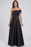 Elegant Satin One-Shoulder A-Line Mother of the Bride Dress with Pleats-Pgmdress