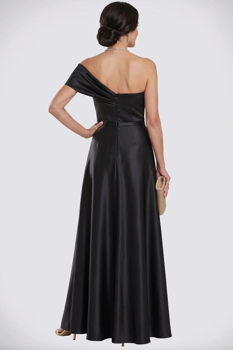 Elegant Satin One-Shoulder A-Line Mother of the Bride Dress with Pleats-Pgmdress