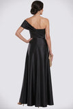 Elegant Satin One-Shoulder A-Line Mother of the Bride Dress with Pleats-Pgmdress