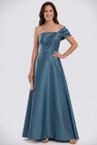 Elegant Satin One-Shoulder A-Line Mother of the Bride Dress with Pleats-Pgmdress