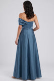 Elegant Satin One-Shoulder A-Line Mother of the Bride Dress with Pleats-Pgmdress