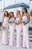 Elegant Strapless Mermaid Floor-Length Pink Bridesmaid Dress BD115-Pgmdress