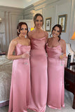 Elegant Straps Pink Floor Lenght Long Bridesmaid Dress BD108