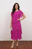 Elegant Tiered Burgundy Plus Size Chiffon Mother of the Bride Dress-Pgmdress