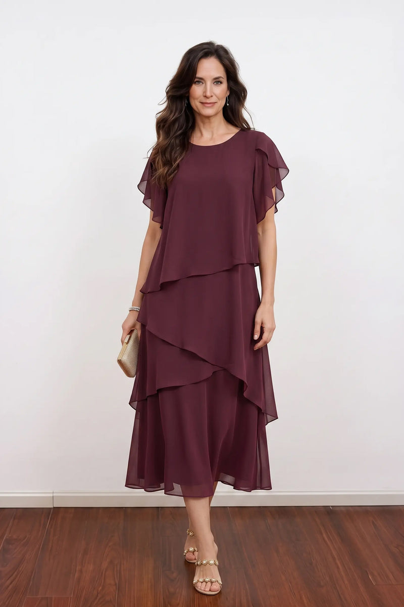 Elegant Tiered Burgundy Plus Size Chiffon Mother of the Bride Dress-Pgmdress