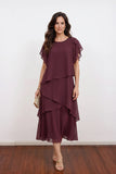 Elegant Tiered Burgundy Plus Size Chiffon Mother of the Bride Dress-Pgmdress
