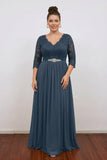 Elegant V-Neck A-Line Plus Size Navy Blue Mother of the Bride Dress-Pgmdress