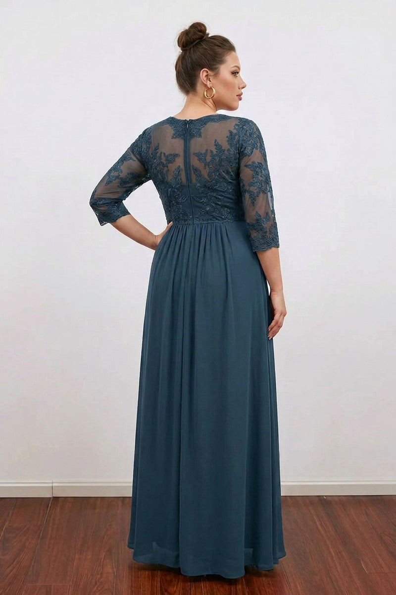 Elegant V-Neck A-Line Plus Size Navy Blue Mother of the Bride Dress-Pgmdress