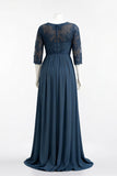 Elegant V-Neck A-Line Plus Size Navy Blue Mother of the Bride Dress-Pgmdress