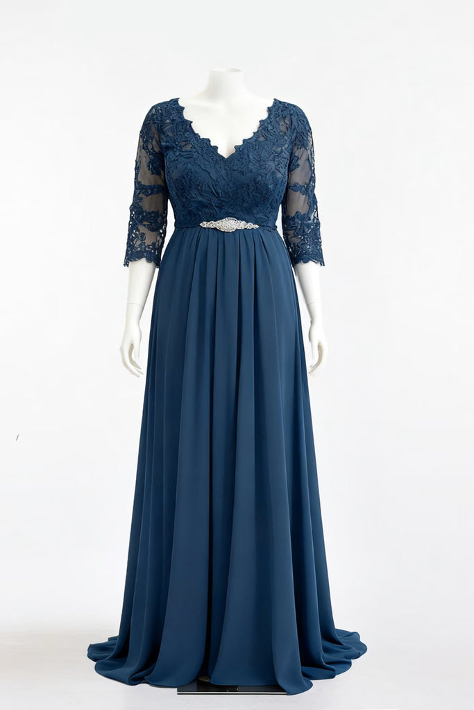navy blue plus size evening dress Elegant V-Neck A-Line Plus Size Navy Blue Mother of the Bride Dress – Pgmdress