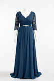Elegant V-Neck A-Line Plus Size Navy Blue Mother of the Bride Dress-Pgmdress