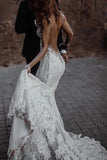 Elegant V-neck Sleeveless Mermaid Boho Long Wedding Dress WD788-Pgmdress