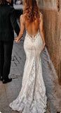 Elegant V-neck Sleeveless Mermaid Boho Long Wedding Dress WD788-Pgmdress