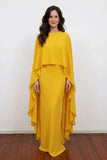Elegant Yellow Cape Mother of the Bride Dress | Long Evening Gown-Pgmdress