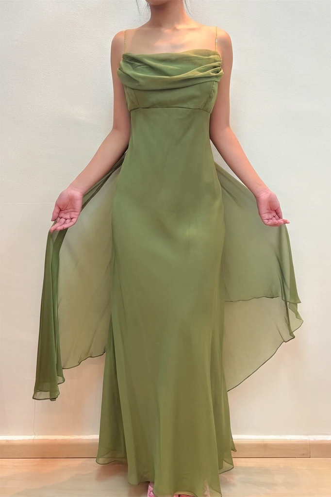 Elegant Bateau Pleated Chiffon Sage Green Prom Dress Party Dress US10 / Sage Green