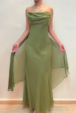 Elegant Bateau Pleated Chiffon Sage Green Prom Dress Party Dress-Pgmdress