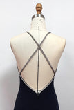 Elegant Deep Navy V-Neck A-Line Prom Dress with Crisscross Back-Pgmdress