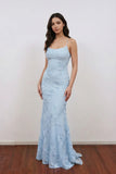 Elegant Mermaid Floral Embroidered Blue Prom Dress Party Dress-Pgmdress