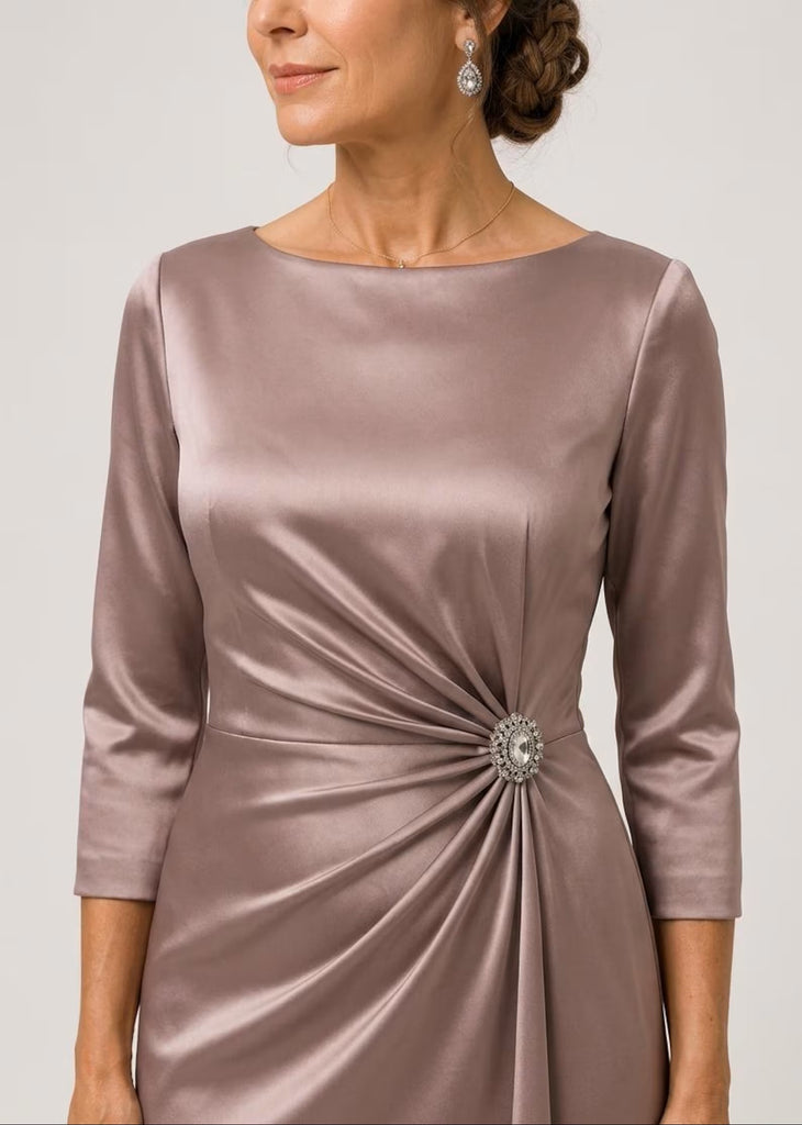 Elegant Long Sleeve Taupe Mother of the Bride dress Evening Gown