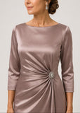 Elegant Long Sleeve Taupe Mother of the Bride dress Evening Gown
