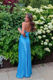 Elegant V-neck Spaghetti Memriad Blue Long Prom Dress PSK714-Pgmdress