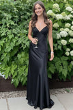 Elegant V-neck Spaghetti Memriad Blue Long Prom Dress PSK714