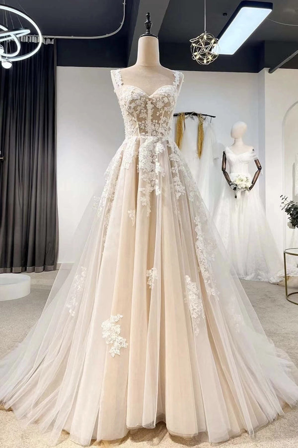 Fairy A-line Floral Corset Wedding Dress With Lace Appliques-Pgmdress