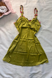 Floral Embroidered Olive Green Satin Mini Homecoming Dress-Pgmdress