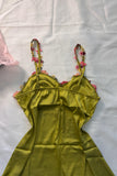 Floral Embroidered Olive Green Satin Mini Homecoming Dress-Pgmdress
