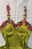 Floral Embroidered Olive Green Satin Mini Homecoming Dress-Pgmdress