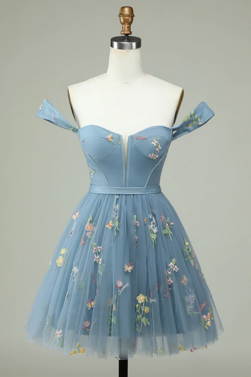 Floral Embroidery Sweetheart A-Line Homecoming Dress Short Party Dress  PD472-Pgmdress