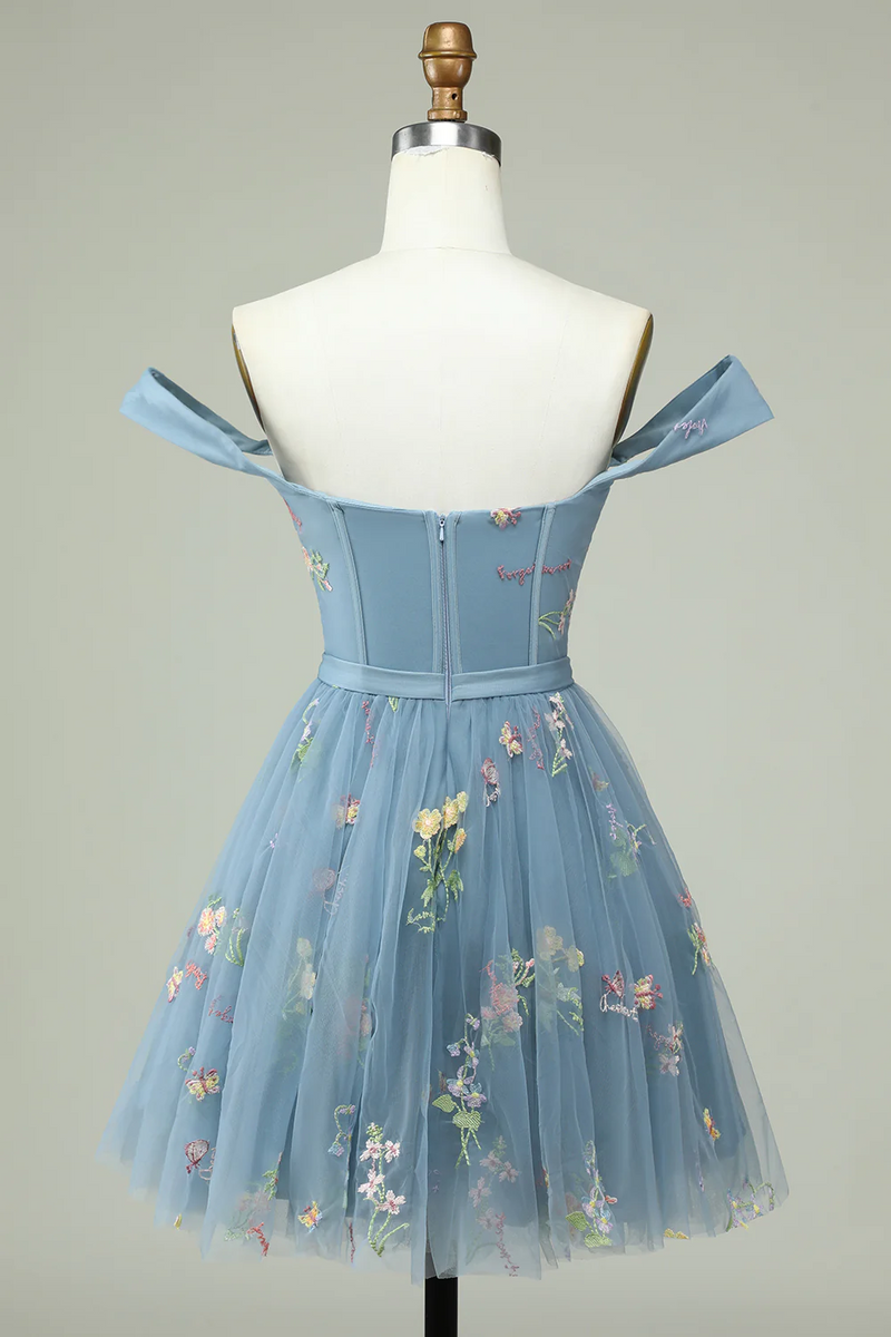 Floral Embroidery Sweetheart A-Line Homecoming Dress Short Party Dress  PD472-Pgmdress