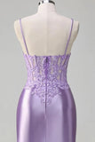 Floral Satin Tight Short Corset Lilac Homecoming Dress Party Dress-Pgmdress
